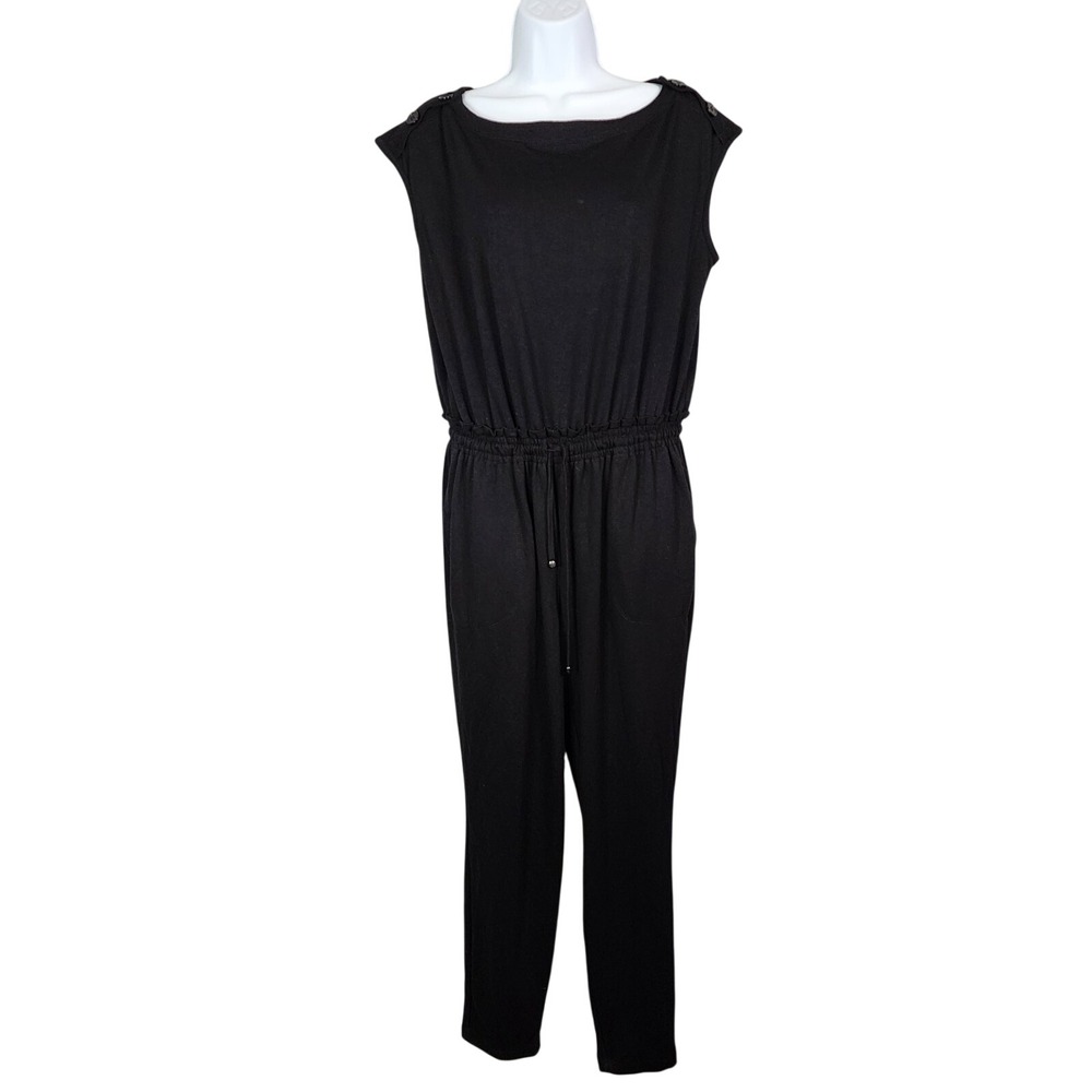 MAX STUDIO Size Medium Black Drawstring Jersey French Terry Knit Casual Jumpsuit